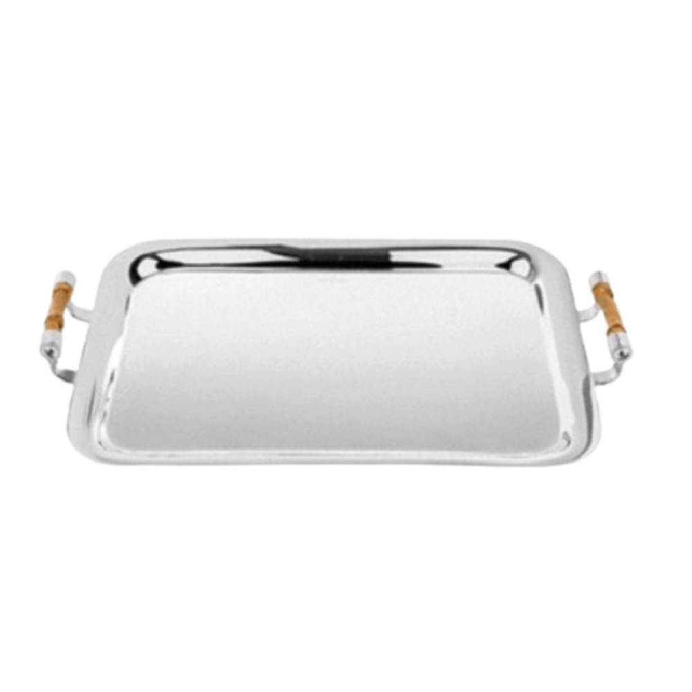 Bandeja De Servir De Plata Y Bambú